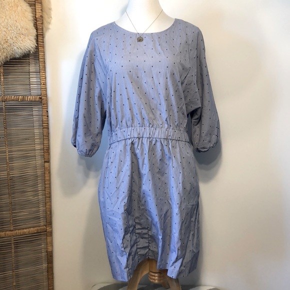 H&M Dresses & Skirts - H&M-Blue & White Striped Star Crewneck Cotton Dress-Size 14